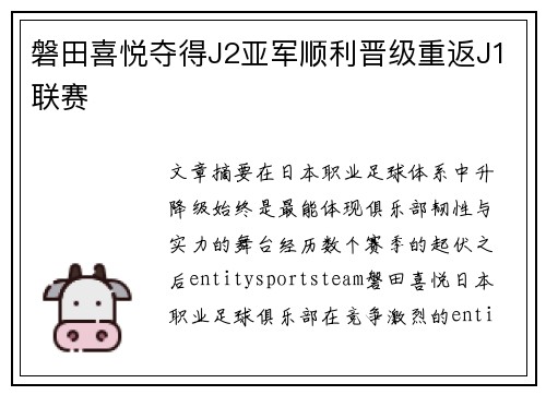 磐田喜悦夺得J2亚军顺利晋级重返J1联赛