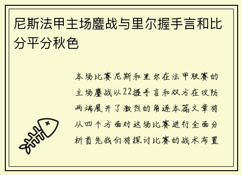尼斯法甲主场鏖战与里尔握手言和比分平分秋色